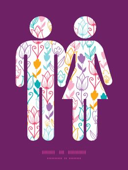 Vector colorful tulip flowers couple in love silhouettes frame p
