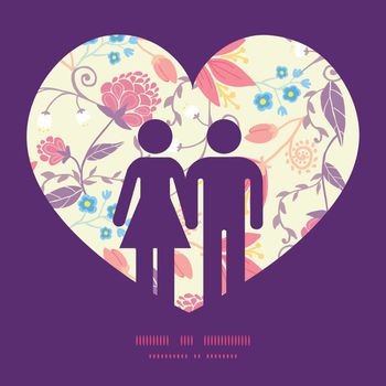 Vector fresh field flowers and leaves couple in love silhouettes