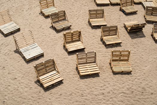 Deck chairs made of wooden cargo pallets