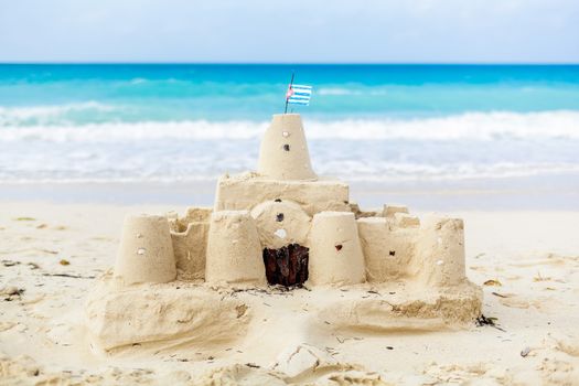 Cuban Sandcastle with the country Flag in Cuba