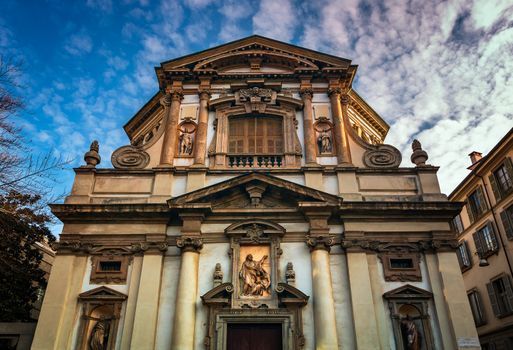 Ornate Facade of Saint Giuseppe Church in Milan, Italy 