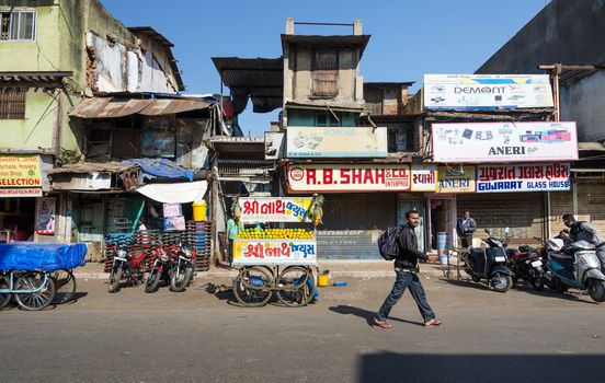 Ahmedabad, India - December 28, 2014: Indian people on Street of Ahmedabad