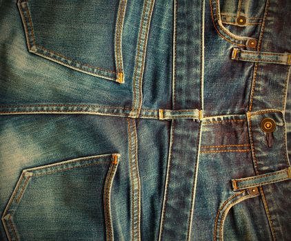 fashion blue jeans in stack. instagram image retro style