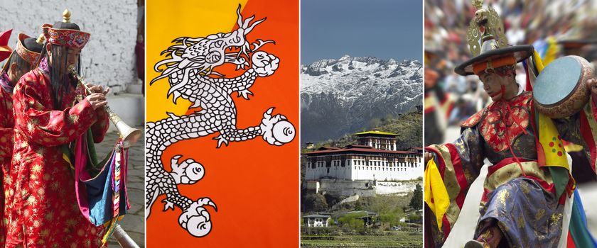 The Kingdom of Bhutan - Paro Tsechu, Flag of Bhutan, Paro Dzong, Paro Tsechu.