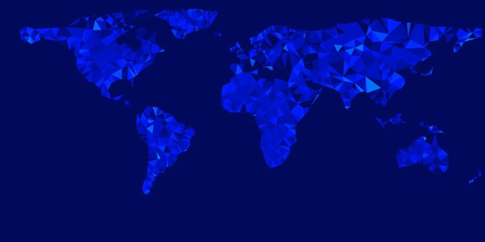 Vector world map illustration with glowing blue triangles