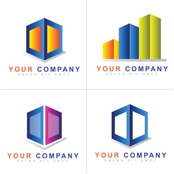 Abstract colored cube logo vector set
