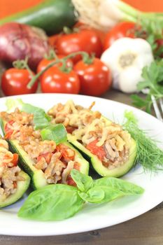 delicious fresh stuffed zucchini with ground beef and cheese