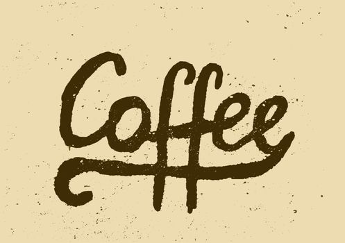 Vintage style vector illustration with hand lettered text "coffee" in brown and beige.