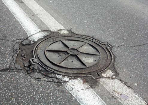 Manhole on the road
