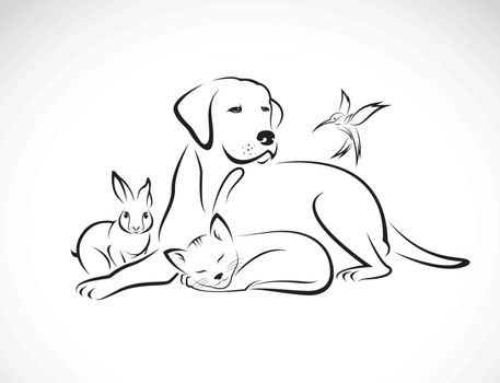 Vector group of pets - Dog, cat, bird, rabbit, isolated on white background