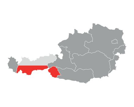 Map of Austria with flag of Tyrol