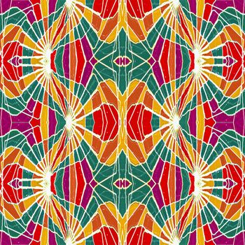 Digital tehchnique geometric abstract seamless pattern in vivid multicolored tones in square format