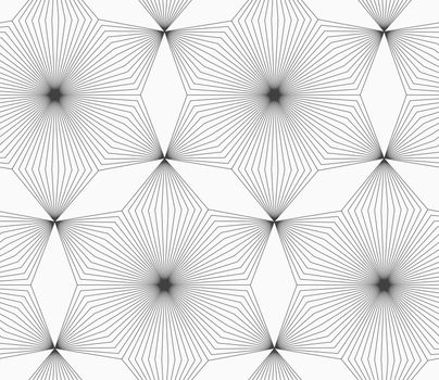 Abstract geometric background. Seamless flat monochrome pattern. Simple design.Slim gray linear stripes rhombus flowers.