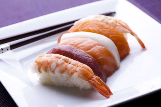 Japanese mix sushi, oriental cuisine colorful theme