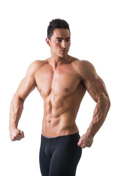 Frontal shot of shirtless muscular young man