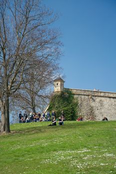 Group of youth at Petersberg Citadel, Erfurt, Germany