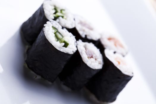 Set of sushi, oriental cuisine colorful theme
