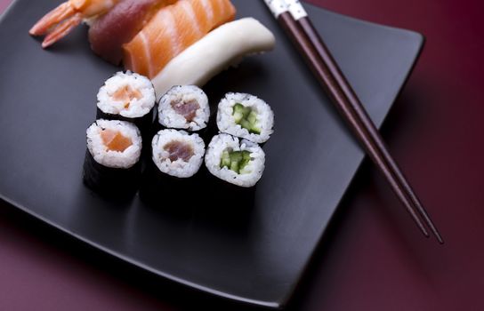 Set of sushi, oriental cuisine colorful theme