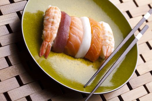 Japan rolls, oriental cuisine colorful theme