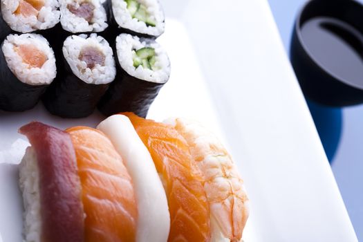 Sushi, oriental cuisine colorful theme