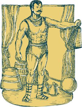 Strongman Lifting Weight Drawing 