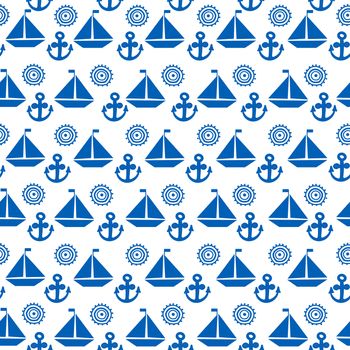 Cartoon seamless pattern with sail boats, anchors and stylized s