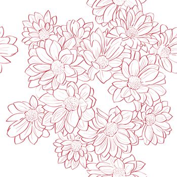 Seamless retro pattern with hand drawn daisies over white background