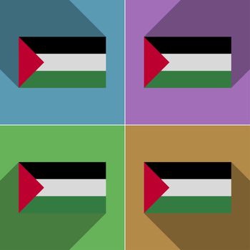 Flags Palestine. Set of colors flat design and long shadows. 