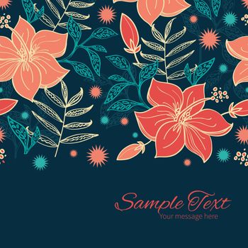Vector vibrant tropical hibiscus flowers horizontal border card template graphic design