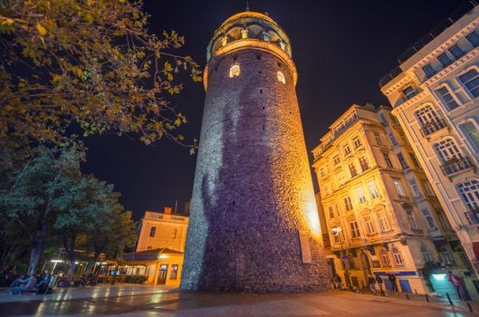 Galata Tower in Istanbul, night view