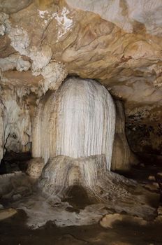 Stalactite and stalagmite in Tham Lod cave