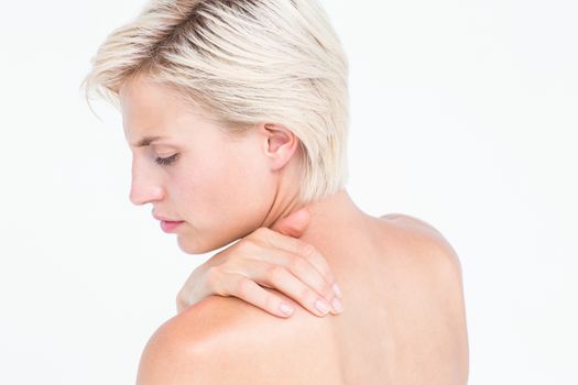 Beautiful woman with neck pain 