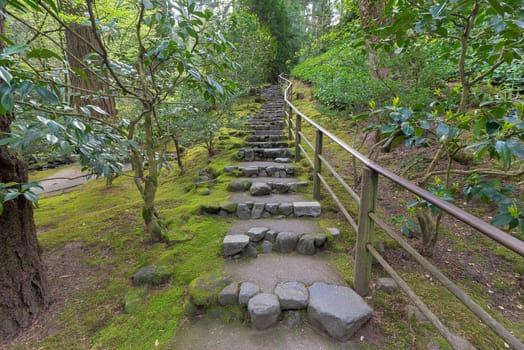 Natural Stone Steps in Japanese Garden