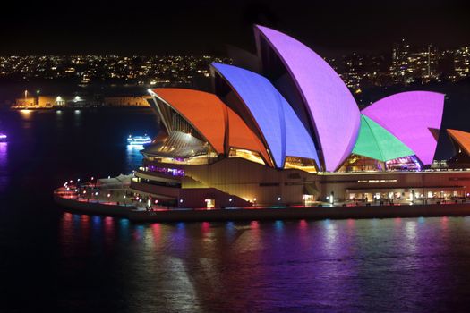 Sydney Opera House sails lit in bright colours