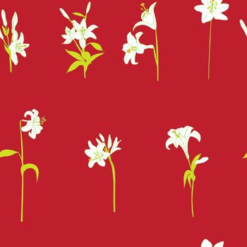 lilies sparse pattern on red