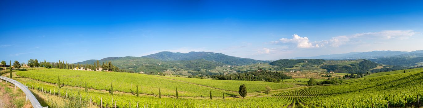 Panoramic view of hills in Tuscany, Italy