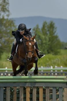 Horsewoman of obstacle in competition