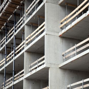 closeup of construction site with concrete walls