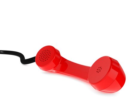 Red Retro Business Telephone Receiver on White Background