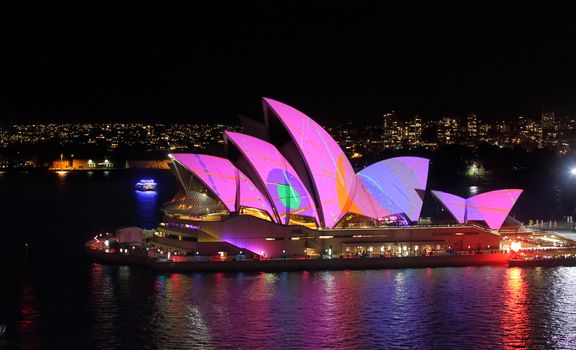 Sydney Opera House pink with splashes of colour