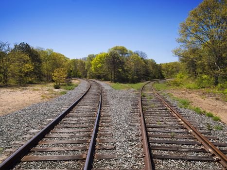 Railroad tracks diverging