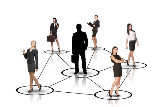 Group of business people with leader silhouette 