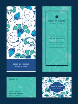 Vector blue green swirly flowers vertical frame pattern invitati