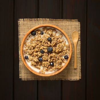 Breakfast Cereal with Blueberries and Milk