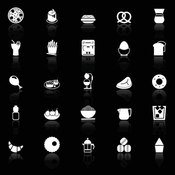 Easy meal icons with reflect on black background
