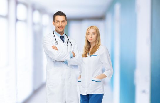 two young attractive doctors in medical facility