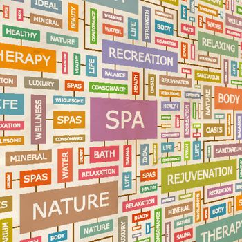SPA. Concept related words in tag cloud. Conceptual info-text graphic. Word collage.