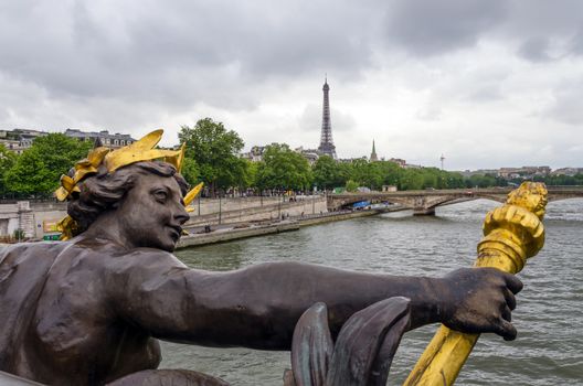 Pont Alexandre III across the River Seine with Eiffel Tower
