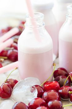 Creamy milk shake with cherries