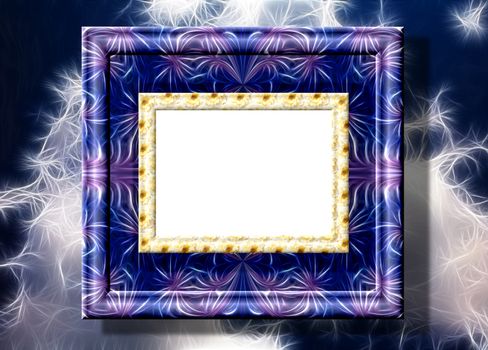 The rectangular frame with an empty relief texture of yellow roses in a frame of blue tones with patterns